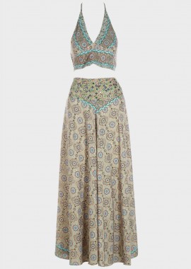 gsecret - Σετ ethnic παντελόνα με δετό crop top MULTI COLOUR